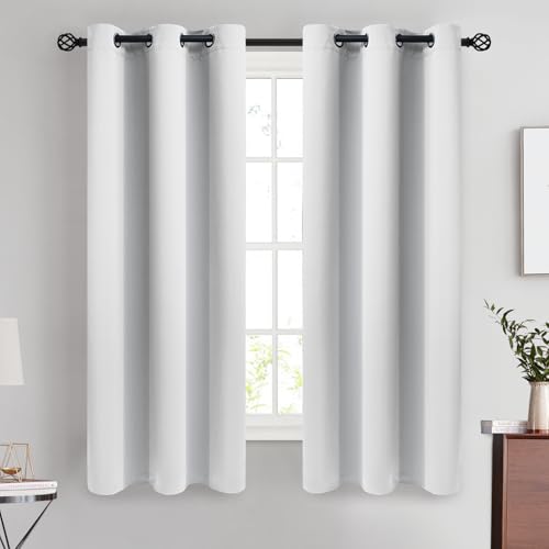 Image of COSVIYA Grommet Room Darkening Greyish White Curtains 63 inch for Bedroom | Light Blocking Insulated Thermal Curtains for Living Room, Blackout Thick Polyester Window Drapes,42x63 inches, 2 Panels
