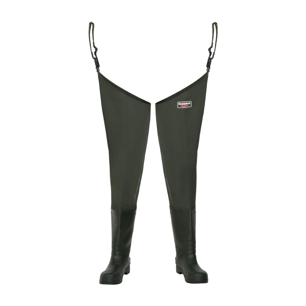 Snowbee Granite PVC Thigh Waders with Cleated Sole Boots, Heavy‑Duty Laminated Nylon/PVC Build for Fishing, Bank and Boat Wading - Size 4