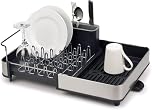 Joseph Joseph extend steel expandable dish drainer rack with removable cutlery holder swivel draining spout - grey/steel, 4