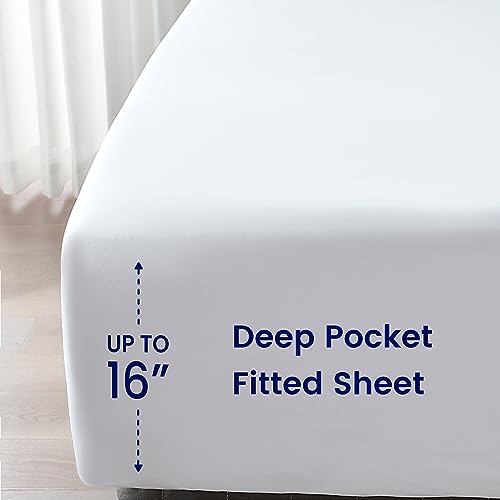 SLEEP ZONE 7 Pcs Comforter and Sheet Set King Size, Luxury Fluffy Soft Down Alternative Comforters with Flat Sheet, Fitted Sheets, Pillowcase, White Square - image 5