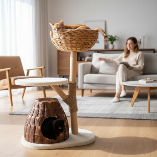 Árbol para Gatos Grande con Ramas Naturales y Casa miniatura 5