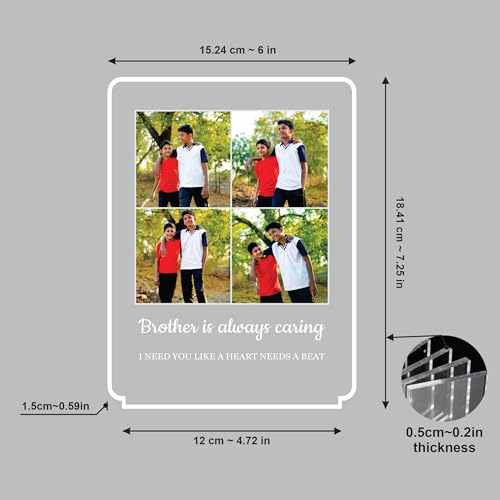 Image of Giftplease Personalized Acrylic Photo Night Light with Wooden Base - Custom Picture Collage LED Lamp, Sentimental Birthday Gifts for Brother, Siblings, Best Friend - Engraved Warm Bedside Desk Decor
