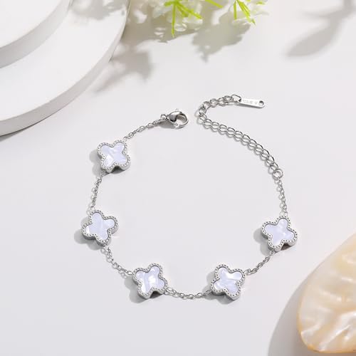 TICVRSS Adjustable 18K Gold Plated Clover Bracelet for Women - Trendy Lucky Jewelry Gift with Silver Chain - Image 3