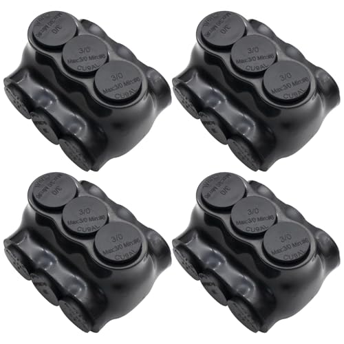 3/0-6AWG Insulated 3 Port Inline Splice Connector Black Wire Connectors,Allen Hex 7/32" Insulated Cable Connectors Pre-Loaded Oxide Inhibitors,UL Listed(4pcs)