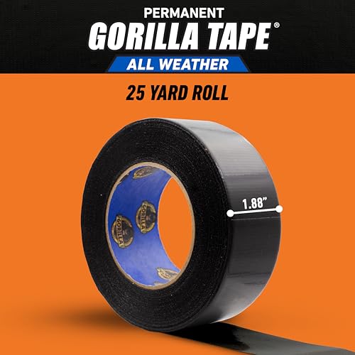 Image of Gorilla All Weather Duct Tape, Black, 1.88 inch x 25 yd | UV Resistant | Waterproof | For Outdoor Repairs | 2-Pack, Pack of 6