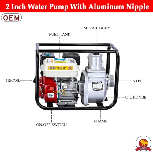 Image of OEM Professional 7.5HP Portable Water Pump with 2-Inch Outlet | 4 Stroke Advanced Technology Gasoline Petrol Engine, 3600rpm | Low Fuel Consumption, Heavy Suction, Long Running Life, Compact Design