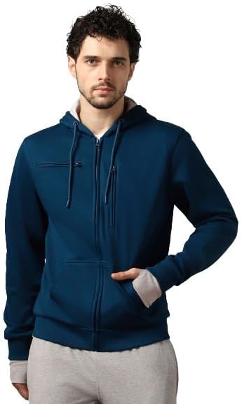 Travel Hoodies for Men|Cotton Fleece Solid Hooded Full Sleeve Sweatshirt|15 Utility Features,Tab & Drinks & earphones Holder,Charger & Sunglass Pocket, Microfiber Cloth,In-Built Gloves,Eye Mask