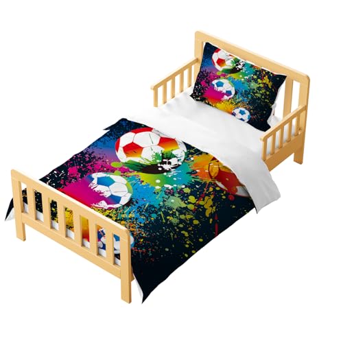 CXYXHW Parure de lit Football 2 pièces pour Enfant - 90x190cm - avec 1 taie d'oreiller - Housse de Couette Football Impression - avec Fermeture éclair...