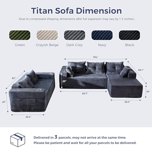 Image of MAXYOYO Modular Sectional Couch with L-Shape Chaise and Loveseat, Modern Boneless Couch for Living Room, Oversized Sofa with Deep Seat, No Assembly Required, Dark Grey