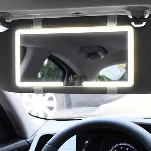LED Illuminated Car Sun Visor Mirror - Touch Control Adjustable Brightness, Universal Fit for Vehicle Sun Visors, Makeup Mirror with Soft Light, Ideal for Professionals and Everyday Use, 5 x 7 Inches