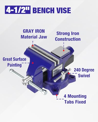 WORKPRO Bench Vise, 4-1/2" Vice for Workbench, Utility Combination Pipe Home Vise, Swivel Base Bench for Woodworking - Image 5