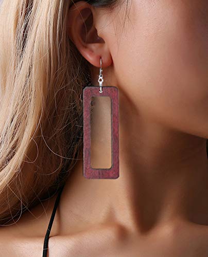 Afeiyaa 6 Pairs Statement Dangle Natural Wood Teardrop Geometric Earrings Stainless Steel Stud Bohemia Retro Earrings For Women #TOP1