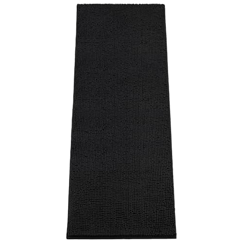 Image of Absorbent Dog Door Mat for Muddy Paws, 60 inch x 24 inch Chenille Indoor Mats for Entryway, Trap Dirt Front Door Mat Indoor Entrance Washable Non Slip Soft Black