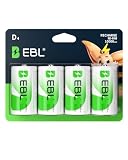 EBL Rechargeable D Batteries, 10000mAh Ni-MH High Capacity D Cell Battery New Retail Package, Pack of 4