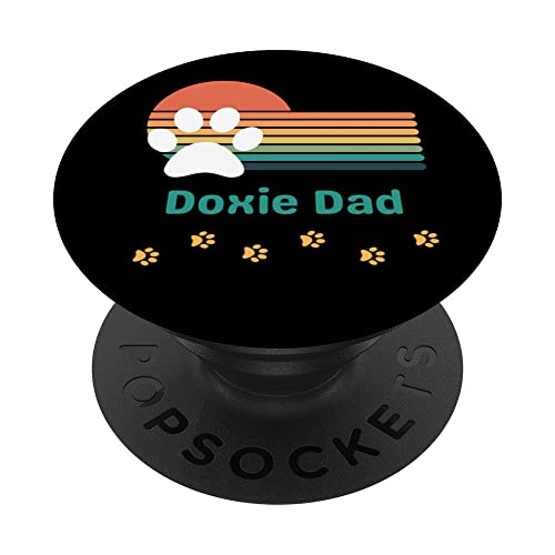 Doxie Dachshund Dad Men's Retro Vintage Sunset Fur Dad PopSockets Swappable PopGrip