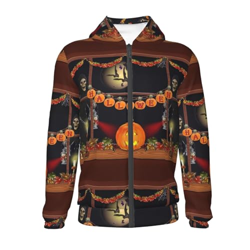 Halloween Banner Symbols Kid Hoodies Boys Zip Up Sweatshirts Girls Pullover with Pocket2