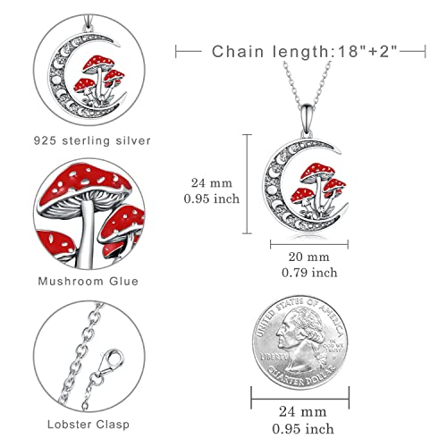 Svodea Moon Mushroom Necklace For Women,925 Sterling Silver Magical Red Mushroom Pendant Moon Phase Necklaces,Anniversary Birthday Gifts For Girlfriend Teen Girls Mom,18''-20'' #TOP4