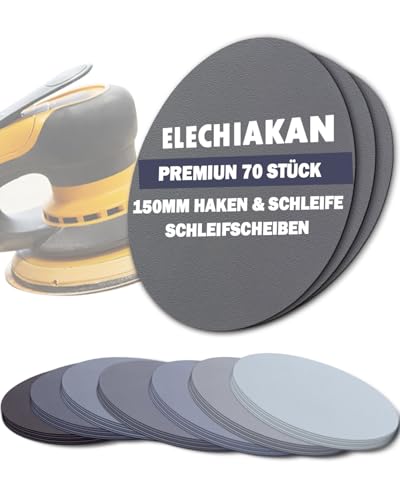 70 Stück Schleifpapier Schleifscheiben 150mm Klett für Nass Trockenschleifen, Nassschleifpapier für Exzenterschleifer Schleifern, Körnung 400/600/800/1000/2000/3000/5000 für Auto, Metall, Holz, Glas