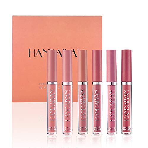 Matte Velvet Liquid Lipstick Set, HANDAIYAN 6 Nude Color Long Lasting Waterproof Non-Stick Cup Lipgloss Gift Set(B)