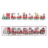【Mini Juego de Tren de Navidad】El paquete incluye 1 motor y 6 vagones con lindas esculturas en los vagones, perfecto para el tema de la Navidad.