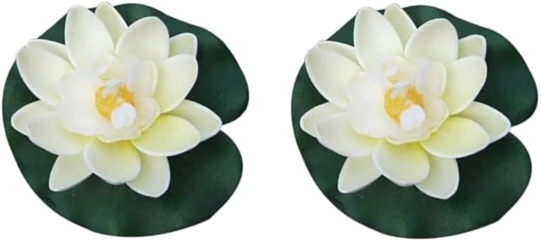 2Pcs White Artificial Floating Foam Lotus Flowers with Water Lily Pad Ornaments,Perfect for Patio Koi Pond Pool Aquarium Home Garden Wedding Party Holiday Decoration Water Gardens and Ponds