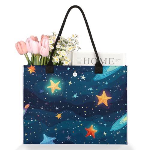 Colorful Stars Space Tote Bag for Women Large Beach Bag Reusable Tote Bags for Work Travel Beach Shopping3