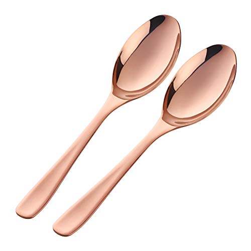Bisda Buffet Serving Spoons, Stainless Steel 10 Inch Rose Gold Plated Server Set of 2, Large Salad Serverware Utensils, Dishwasher Safe