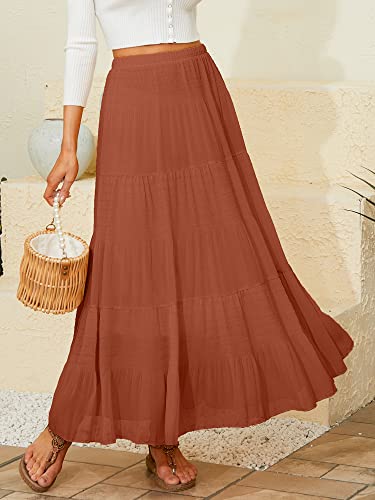 Image of NASHALYLY Women's Chiffon Elastic High Waist Pleated A-Line Flared Maxi Skirts