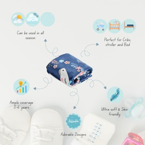Image of Florida All Season AC Baby Blanket Swaddler Wrapper Flannel Soft and Comfortable for 0-5 Years Babies with Adorable Prints and Designs (Blue Unicorn)