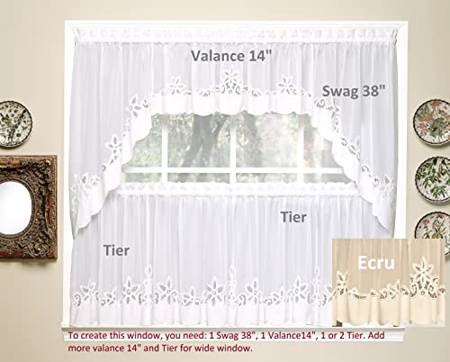 Today's Curtain Plymouth Classic Battenburg Applique Sheer Valance, 14-Inch, Ecru #TOP7