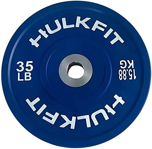 HulkFit Sport Series 2" Olympic Shock Absorbing Rubber Bumper Weight Plates for Barbells - Multi Color 35 lb Single