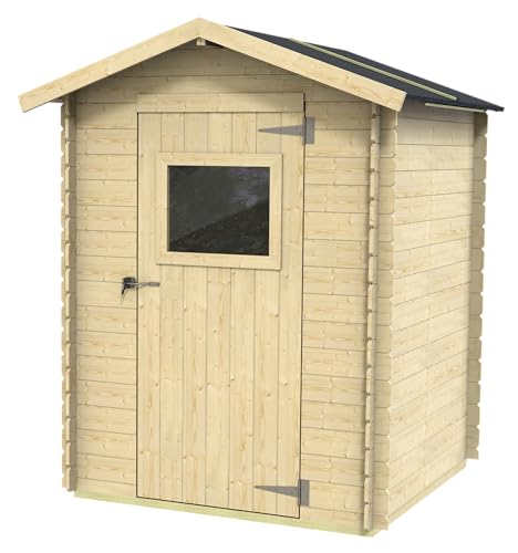 Abri de Jardin Bh16 Flavia 146x130 en Bois d’épicéa Naturel 16 mm avec Porte Simple vitrée, Toit et Plancher OSB3, Montage Facile, Traitement Autoclave,...