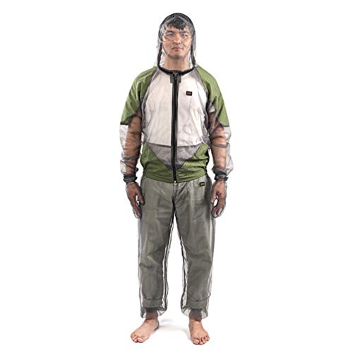 BESPORTBLE,Traje de mosquitos para exteriores, 1 juego de chaqueta de malla transpirable con capucha y pantalones, protección de la ropa contra insectos, moscas, mosquiteros, gris, large