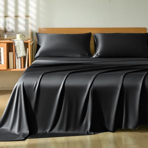 Homiest Black Queen Sheet Set 4pcs 100% Rayon Derived from Bamboo