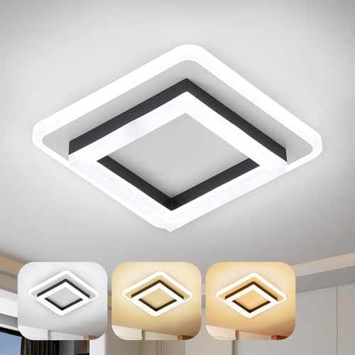 Warmiehomy Modern Ceiling Lights LED,12W Dimmable Ceiling Lighting 3 Colors,2160LM Square LED Ceiling Lamps for Living Room Kitchen Hallway Office,Black