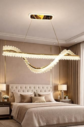 Image of GAUVIK Stylish Modern Gold Finish 3 Different Color Mode Changing Energy Saving Led Chandelier for Bedroom, Living Room, Restaurants, Dining, Coffee Shop, Office and Home