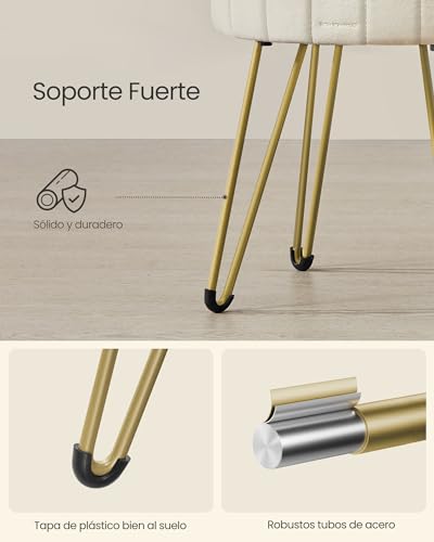Puff Almacenaje Redondo SONGMICS de Terciopelo Blanco Crema 39x44.4 cm con 4 Patas de Metal LOM003W01 7