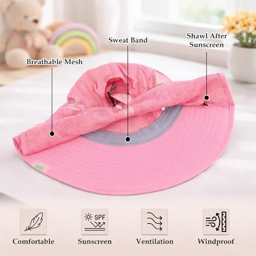 Image of SYGA Children's Cute Pink Bunny Sun Hat UPF 50+ Wide Brim UV Protection Bucket Hat, Lightweight Breathable Summer Beach Fishing Hat for 3-10 Years Boys & Girls