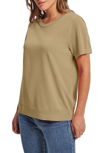 Image of WIHOLL Short Sleeve Sweater for Women Trendy Summer Tops 2026 Early Spring Fashion Business Casual Outfits