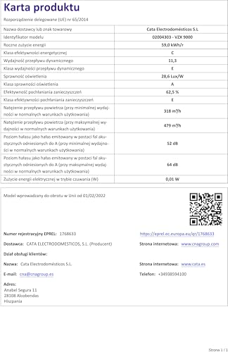 Cata Campana Extractora VZX 9000 X/A Campana de Pared Decorativo 90 cm Capacidad de Extracción de 510m3/h 3 niveles de Potencia Acabado en Acero Inoxidable - imagen 14