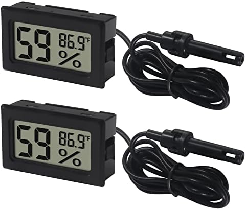 DWEII 2 Pack Mini Digital Thermometer Hygrometer with Probe Indoor Temperature Humidity Meter Gauge LCD Fahrenheit Display Hygrometer Thermometer Gauge for Incubator, Humidor,Greenhouse