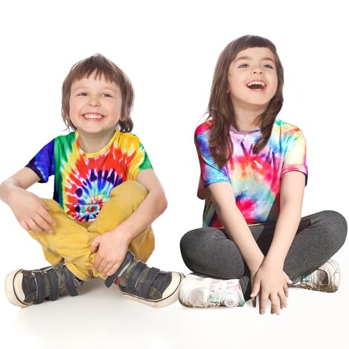 Kids Tie Dye T Shirts 3-12 Years Hippies Senior Crewneck Short Sleeve Rainbow Tee for Kids4
