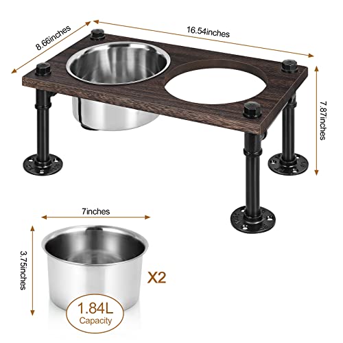 Elevated Dog Bowls Raised Dog Bowl Stand Feeder For Large Dogs, Wood Farmhouse Dog Food Water Bowls With 2 Stainless Steel Bowls, Waterproof Wood Board Design, Rustic Brown #TOP1