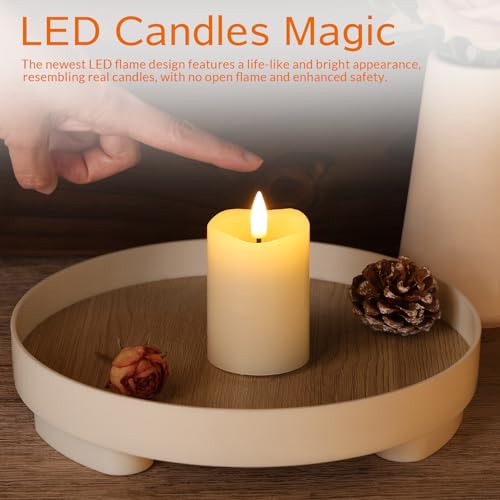 Image of Ivory Flameless Votive Candles with Remote Batteries Set of 6 | 2x3 inch Small Flickering LED Pillar Candles, Battery Powered, Real Wax Coating, Home Table Shelf Decor