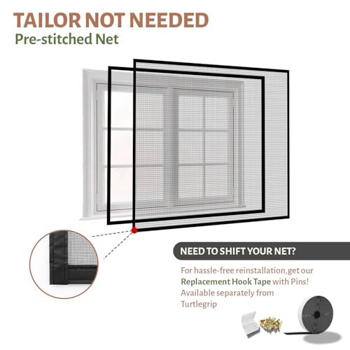 Image of TurtleGrip Customizable Window Mosquito Net - Beige, [Size: 90x120 cm / 35.43x47.24 in / 2.95x3.94 ft] | 120 GSM Fiberglass Mesh with Hook & Loop, Easy Installation