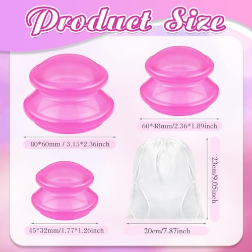 Image of TrelaCo 6 Pcs Silicone Cupping Kit for Massage Therapy,Clear Hot Pink | Cupping Cups 3 Sizes, Suction Therapy for Body Massage Myofascial, Relieves Cellulite Muscle Pain Tension, Studio Household