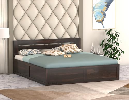 Image of Sheesham Wood Queen Size Bed with Storage | Solid Wood Box Storage Bed | Wooden Double Bed Cot with Storage Box for Bedroom & Hotel | Walnut | Recommended Mattress | Size: 78 X 60 Inch