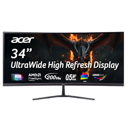 Acer Nitro ED340CUR X0 34 Inch UWQHD Curved Gaming Monitor | 3440x1440 VA Panel | 200Hz (DP) | 1ms VRB | AMD FreeSync Premium | HDR10 | 1500R | 2x HDM