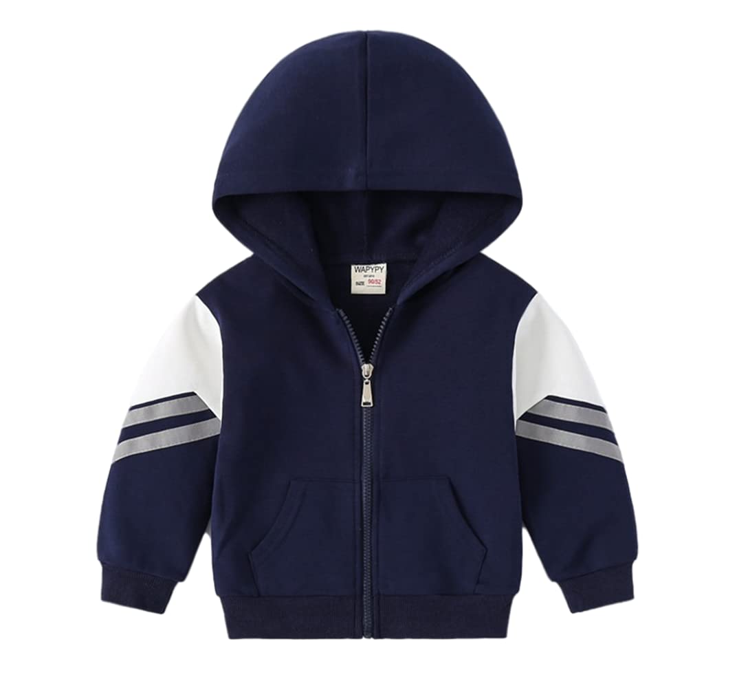 Toddler Kids Boys Casual Fleece Warm Thick Zipper Sweatshirt Fashion Fall Winter Block Color Hooded Pockets Jacket Coat Top (Navy,130/5-6 Y,Unisex,Big Kid,US,Age,5 Years,6 Years)