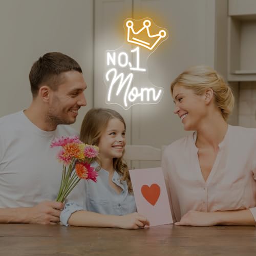 Image of No.1 Mom Neon Sign, Happy Mother's Day LED Light, Gift for Mom, Mother's Day Neon Light, Home Wall Decor Room Decoration, 15.7 inchx11.2 inch